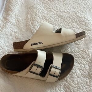 White Birkenstock sandals